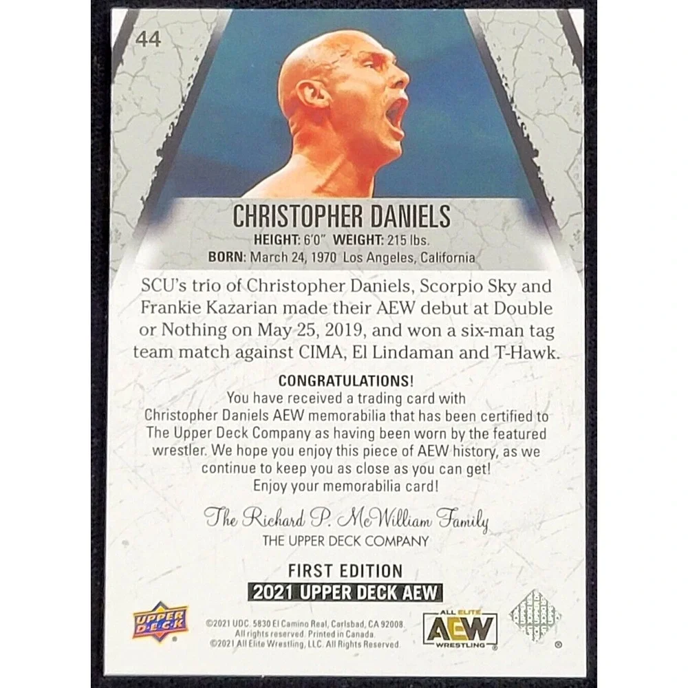2021 UPPER DECK‎ AEW CHRISTOPHER DANIELS GOLD RELIC #D 145/199